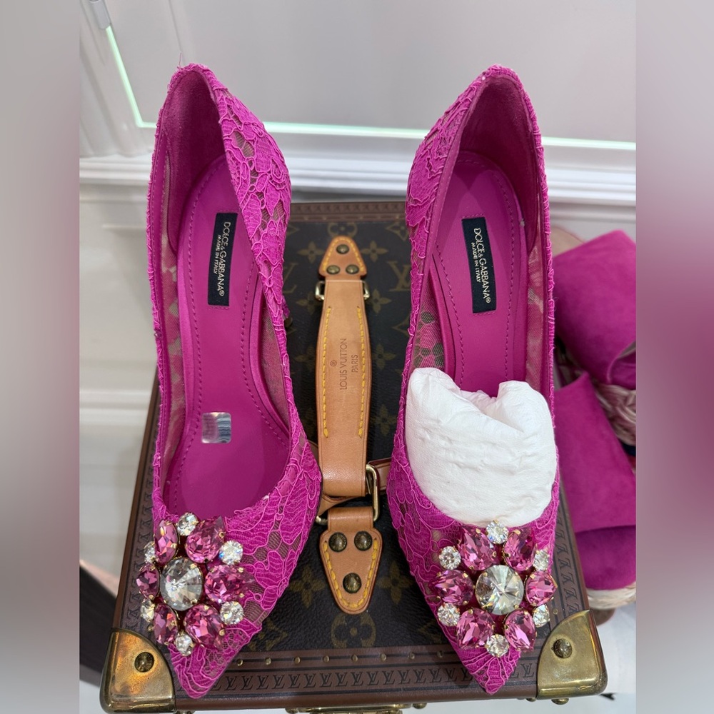 Dolce & Gabbana Pink Lace Embellished Women's Shoes